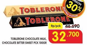 Promo Harga Toblerone Chocolate Milk, Bitter Sweet 100 gr - Superindo