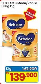 Promo Harga Bebelac 3 Susu Pertumbuhan Madu, Vanila 800 gr - Indomaret