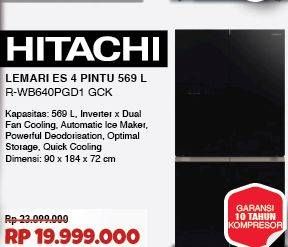 Promo Harga Hitachi R-WB640PGD1 French Bottom Freezer Standard 569L  - COURTS
