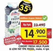 Promo Harga CIMORY Fresh Milk Plain, Low Fat 950 ml - Superindo