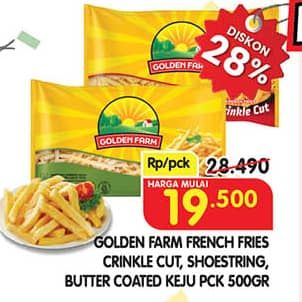 Promo Harga Golden Farm French Fries Crinkle, Shoestring, Coated 500 gr - Superindo