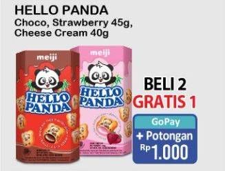 Promo Harga Meiji Hello Panda Biscuit Strawberry, Chocolate, Cheese Cream 45 gr - Alfamart