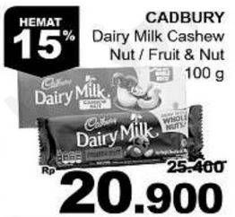 Promo Harga CADBURY Dairy Milk Cashew Nut, Fruit Nut 100 gr - Giant
