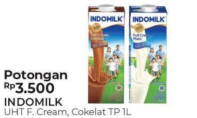 Promo Harga Indomilk Susu UHT Full Cream Plain, Cokelat 1000 ml - Alfamart