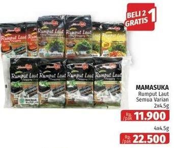 Promo Harga Mamasuka Rumput Laut Panggang All Variants per 2 bungkus 4 gr - Lotte Grosir