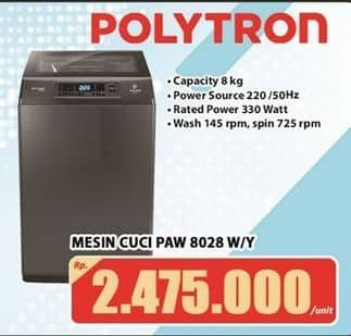 Promo Harga Polytron PAW 8028 Mesin Cuci 1 Tabung 8kg  - Hari Hari