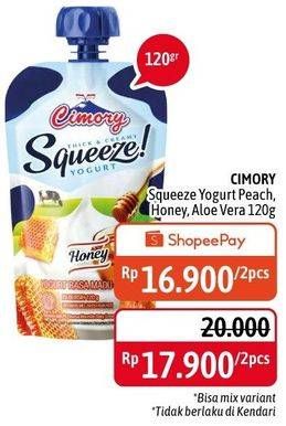 Promo Harga CIMORY Squeeze Yogurt Aloe Vera, Honey, Peach 120 gr - Alfamidi
