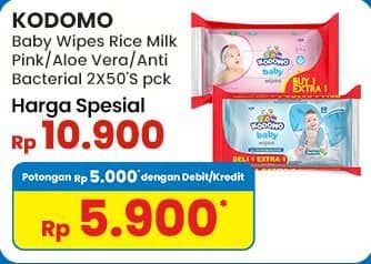 Promo Harga Kodomo Baby Wipes Classic Blue, Anti Bacterial, Rice Milk Pink 50 pcs - Indomaret