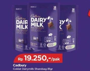 Promo Harga Cadbury Dairy Milk Share Bag 81 gr - TIP TOP