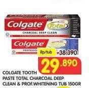 Promo Harga COLGATE Toothpaste Total Charcoal Deep Clean & Prof. Whitening 150gr  - Superindo