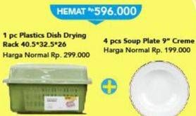 Promo Harga Plastic Dish Drying + Soup Plate 4s + 4s BAVARIA Glass MUG + 4s Trans Living Mug Ceramic   - Carrefour