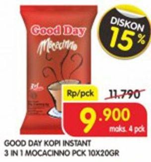 Promo Harga Good Day Instant Coffee 3 in 1 per 10 sachet 20 gr - Superindo