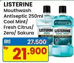 Promo Harga Listerine Mouthwash Antiseptic Cool Mint, Fresh Citrus, Zero, Sakura Peach 250 ml - Indomaret