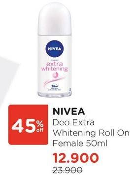Promo Harga NIVEA Deo Roll On Extra Whitening 50 ml - Watsons