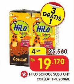 Promo Harga HILO Susu UHT School Chocolate per 4 pcs 200 ml - Superindo