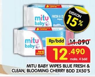 Promo Harga Mitu Baby Wipes Fresh & Clean Blue Blossom Berry, Pink Blooming Cherry 50 pcs - Superindo