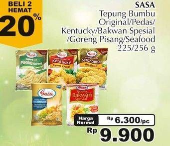 Promo Harga Sasa Tepung Bumbu Original, Pedas, Kentucky, Bakwan Special, Pisang Goreng, Seafood per 2 sachet 225 gr - Giant