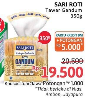 Promo Harga SARI ROTI Roti Tawar Gandum 350 gr - Alfamidi