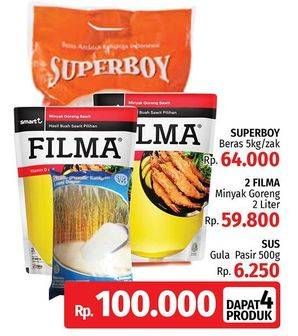 Promo Harga Superboy Beras + 2 Filma Minyak Goreng + SUS Gula Pasir  - LotteMart