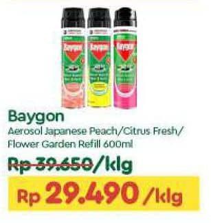 Promo Harga Baygon Insektisida Spray Japanese Peach, Citrus Fresh, Flower Garden 600 ml - TIP TOP