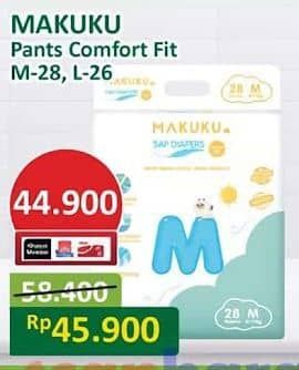 Promo Harga Makuku Comfort Fit Diapers Pants M28, L26 26 pcs - Alfamart