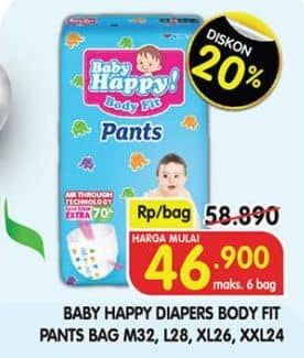 Promo Harga Baby Happy Body Fit Pants M32, L28, XL26, XXL24 24 pcs - Superindo