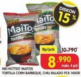 Promo Harga MR HOTTEST Maitos Tortilla Chips BBQ, Chilli Balado 140 gr - Superindo