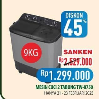 Promo Harga Sanken TW-8750 | Mesin Cuci 2 Tabung  - Hypermart