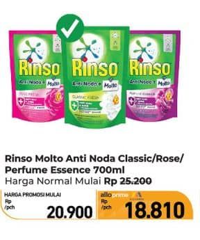 Promo Harga Rinso Liquid Detergent + Molto Classic Fresh, + Molto Pink Rose Fresh, + Molto Purple Perfume Essence 750 ml - Carrefour