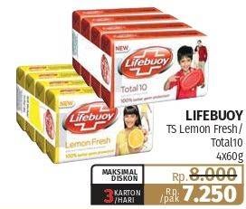 Promo Harga LIFEBUOY Bar Soap Lemon Fresh, Total 10 per 4 pcs 60 gr - Lotte Grosir