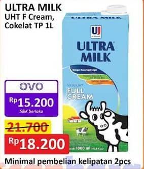 Promo Harga Ultra Milk Susu UHT Full Cream, Coklat 1000 ml - Alfamart