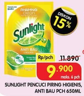 Promo Harga Sunlight Pencuci Piring Anti Bau With Daun Mint 650 ml - Superindo