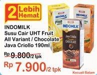 Promo Harga INDOMILK Susu UHT Chocolate Java Criollo per 2 pcs 190 ml - Indomaret