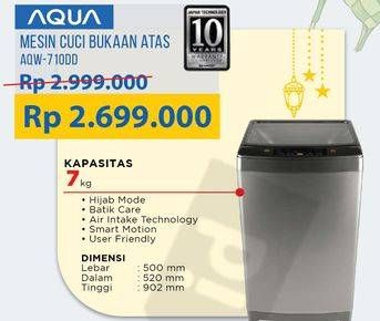 Promo Harga AQUA AQW-710DD | Mesin Cuci Fuzzy Logic Front Load 7kg  - Courts