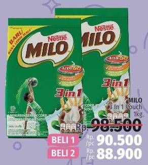 Promo Harga MILO ActivGo 3in1 per 2 pouch 1000 gr - LotteMart