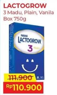 Promo Harga Lactogrow 3 Susu Pertumbuhan Madu, Plain, Vanila 750 gr - Alfamart