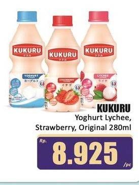 Promo Harga Kukuru Yoghurt Lychee, Original, Strawberry 280 ml - Hari Hari