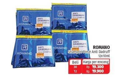 Promo Harga ROMANO Romano Shampoo Classic Strong Shiny/Force Anti Dandruff per 12 pcs 10 gr - Lotte Grosir