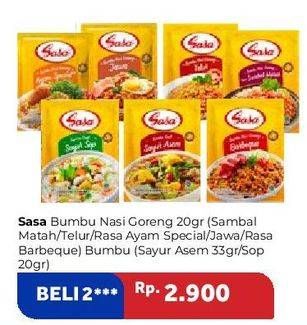 Promo Harga Sasa Bumbu Nasi Goreng 20gr (Sambal Matah/ Telur/ Rasa Ayam Special/ Jawa/ Rasa Barbeque) Bumbu (Sayur Asem 33gr/ Sop 20gr)  - Carrefour