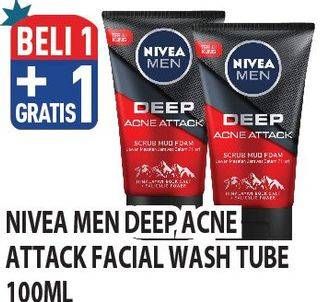 Promo Harga Nivea Men Deep Mud Facial Foam Scrub Acne Attack 100 ml - Hypermart