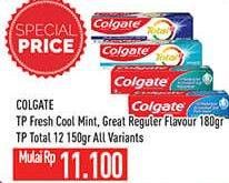 Promo Harga COLGATE Toothpaste Fresh Cool Mint, Regular Flavour 180gr / Total 12 All Variant 150gr  - Hypermart