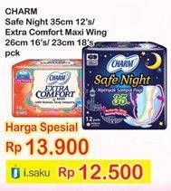 Promo Harga CHARM Safe Night 35cm 12s / Extra Comfort Maxi 26cm 16s  - Indomaret