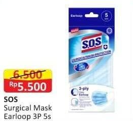 Promo Harga SOS Surgical Mask Earloop 3p 5 pcs - Alfamart