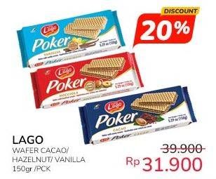 Promo Harga LAGO Poker Wafer Cocoa, Hazelnut, Vanilla 150 gr - Indomaret