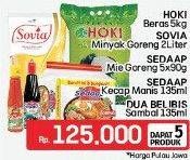 Hoki Beras/Sovia Minyak Goreng/Sedaap Mie Goreng/Sedaap Kecap Manis/Dua Belibis Sambal