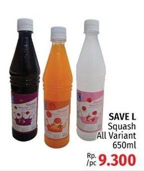 Promo Harga SAVE L Squash All Variants 650 ml - LotteMart