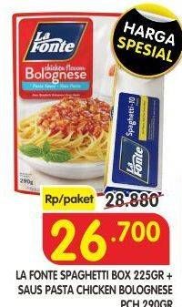 Promo Harga La fonte Spaghetti Box 225Gr + Saus Pasta Chicken Bolognese Pch 290Gr  - Superindo