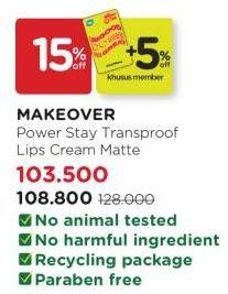 Promo Harga MAKE OVER Powerstay Transferproof Matte Lip Cream 7 gr - Watsons