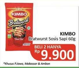 Promo Harga KIMBO Bratwurst Sosis Sapi per 2 pouch 60 gr - Alfamidi