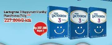 Promo Harga LACTOGROW 3 Susu Pertumbuhan Vanila, Plain, Madu per 2 box 750 gr - Carrefour